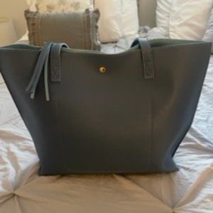 SLATE BLUE SOFT FAUX LEATHER TOTE (NWOT)
